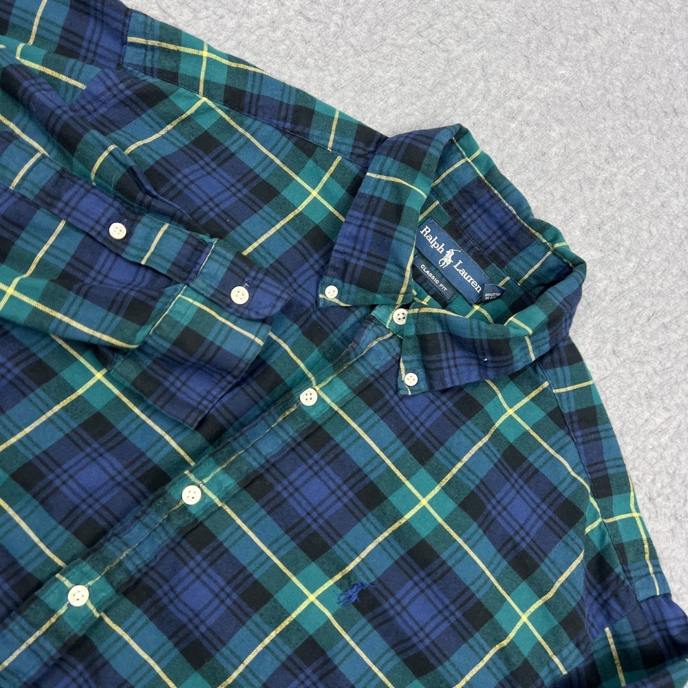 VTG Ralph Lauren Shirt Mens XL Blue Plaid Classic Fit Long Sleeve Button Up Pony